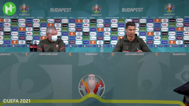 Cristiano Ronaldo unhappy with Coca-Cola bottles at press conference
